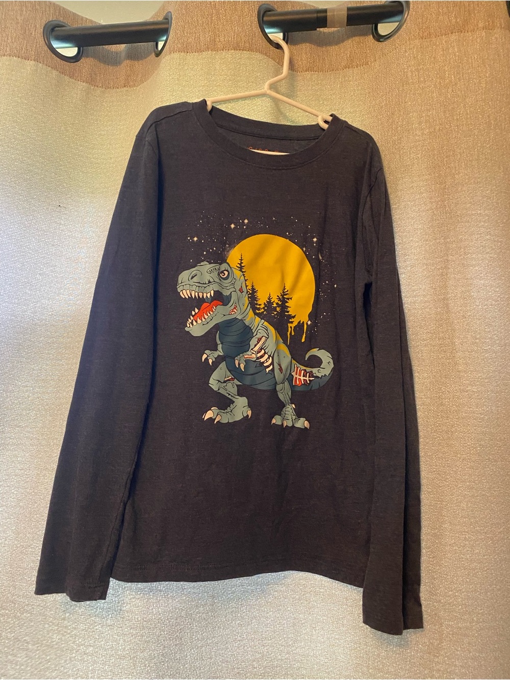Cat & Jack Blue-Grey Long-Sleeve Tee with Blue Dinosaur & Yellow Moon, M (8/10)